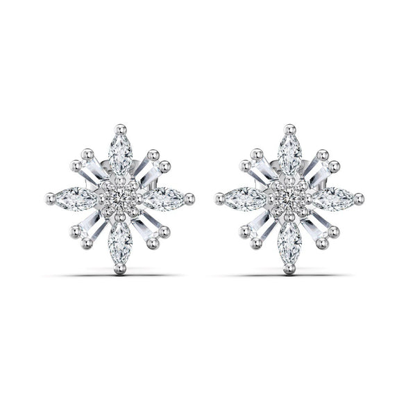 Women's Light Luxury Geometric Silver Earrings In Rice Word And Snowflake Shape With Electroplating
