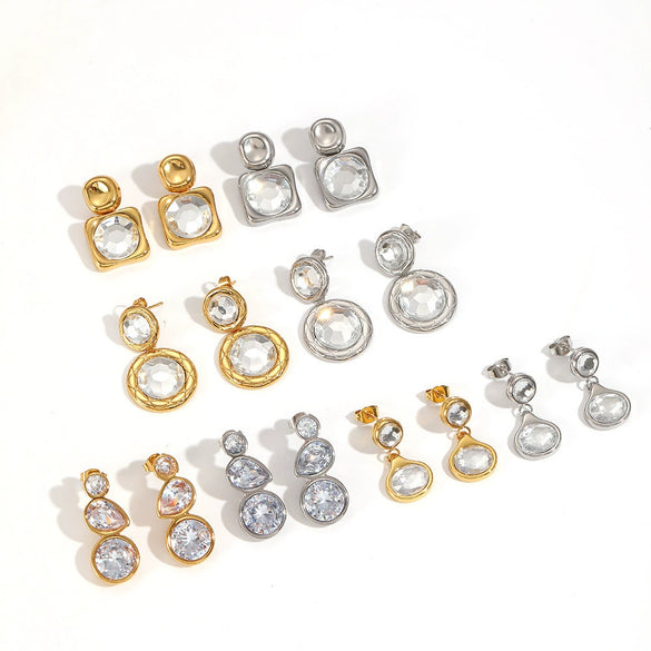 Women's Light Luxury Geometric Stainless Steel Earrings Set With Zirconia