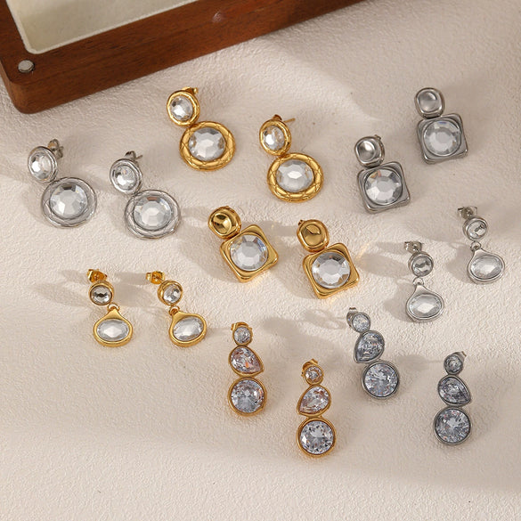 Women's Light Luxury Geometric Stainless Steel Earrings Set With Zirconia