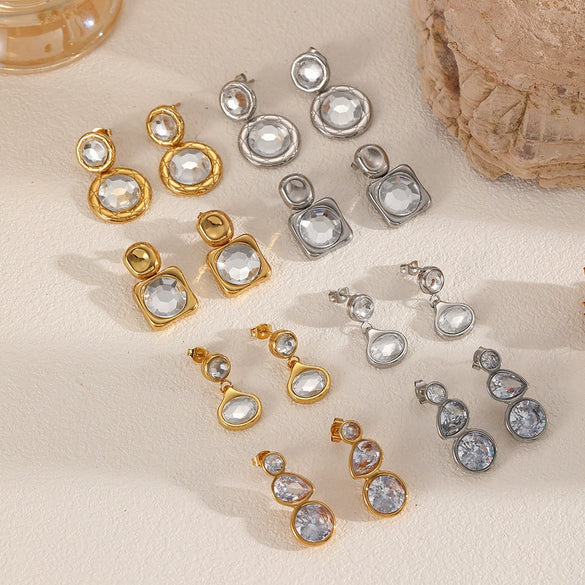 Women's Light Luxury Geometric Stainless Steel Earrings Set With Zirconia
