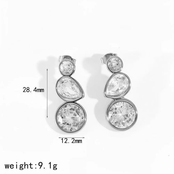 Women's Light Luxury Geometric Stainless Steel Earrings Set With Zirconia