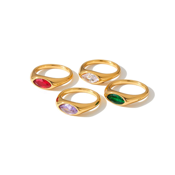 Women's Light Luxury Geometric Stainless Steel Ring With Zircon Inlay And 18K Gold Vacuum Plated Finish