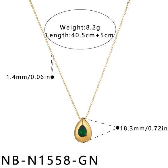 Women's Light Luxury Geometric Teardrop Stainless Steel Necklace With Zircon Inlay And 18K Gold Electroplated Minimalist Design