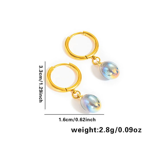 Women's Light Luxury Geometric Titanium Steel Necklace And Earring Set With Electroplating And Water Drop Design