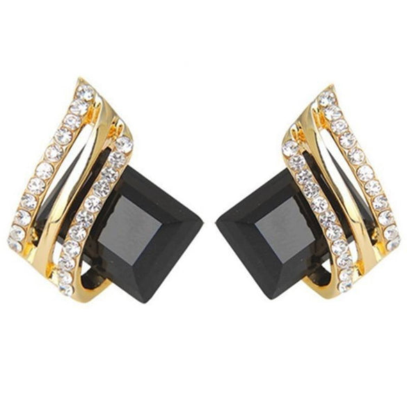 Women's Light Luxury Geometric Zinc Alloy Crystal Earrings With Wings And Quadrilateral Design