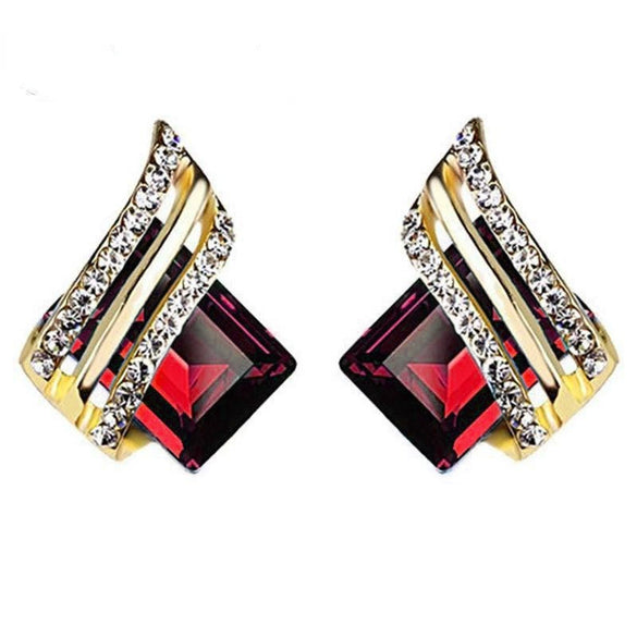 Women's Light Luxury Geometric Zinc Alloy Crystal Earrings With Wings And Quadrilateral Design