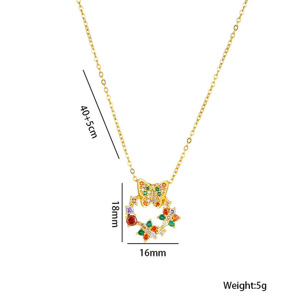 Women's Light Luxury Geometric Zircon Colorful Bow Donut Pendant Titanium Steel Clavicle Ochain
