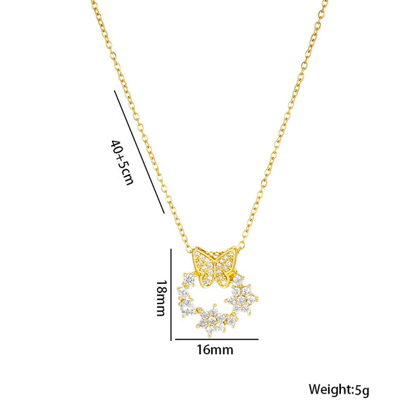 Women's Light Luxury Geometric Zircon Colorful Bow Donut Pendant Titanium Steel Clavicle Ochain