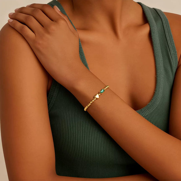 Women's Light Luxury Gold Electroplated Copper Heart And Geometric Bead Bracelet