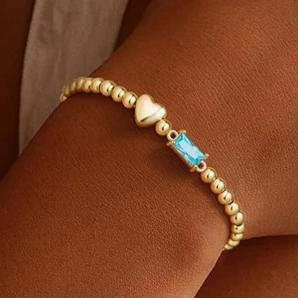 Women's Light Luxury Gold Electroplated Copper Heart And Geometric Bead Bracelet