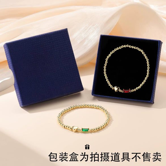 Women's Light Luxury Gold Electroplated Copper Heart And Geometric Bead Bracelet