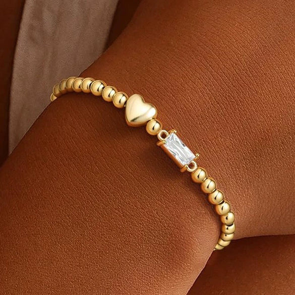 Women's Light Luxury Gold Electroplated Copper Heart And Geometric Bead Bracelet