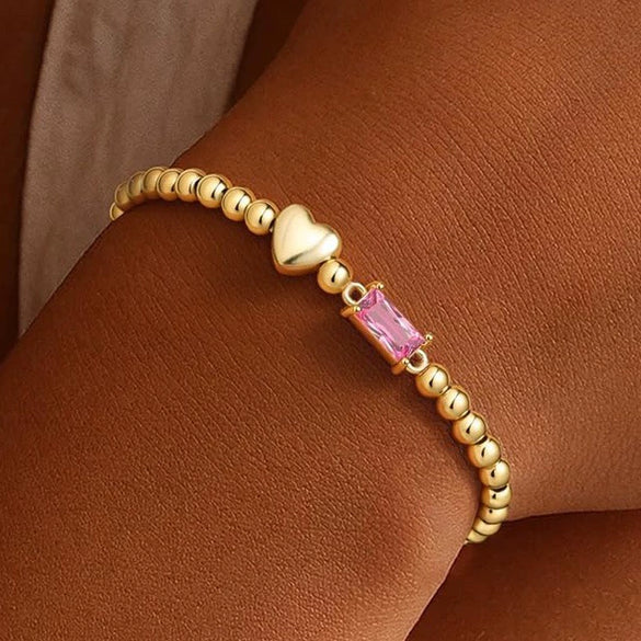 Women's Light Luxury Gold Electroplated Copper Heart And Geometric Bead Bracelet