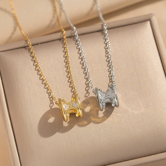 Women's Light Luxury Gold Plated Diamond Necklace With Letter And Number Patterns Made Of Titanium Steel And Copper Zircon