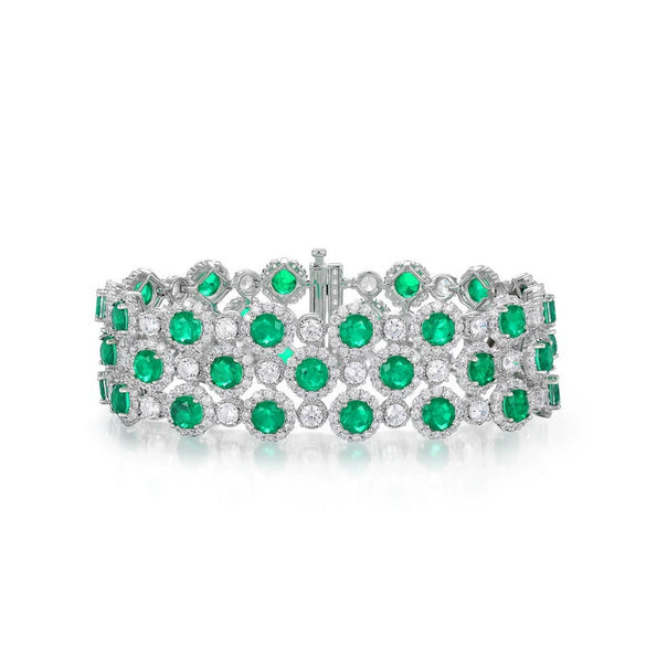 Women's Light Luxury Green Diamond Bracelet S925 Silver Geometric Design