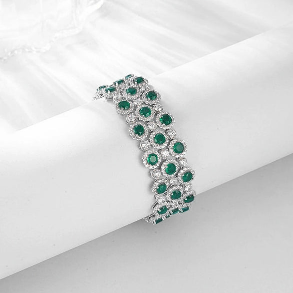 Women's Light Luxury Green Diamond Bracelet S925 Silver Geometric Design