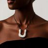 Women's Light Luxury Heart Shaped Alloy Pendant Necklace With Wax Rope Chain Geometric Horseshoe Design Electroplated Sweater Chain Accessory