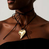 Women's Light Luxury Heart Shaped Alloy Pendant Necklace With Wax Rope Chain Geometric Horseshoe Design Electroplated Sweater Chain Accessory