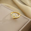 Women's Light Luxury High Grade Zircon Ring With Geometric Design Copper Vacuum Electroplating Of Titanium Steel In Furnace