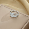 Women's Light Luxury High Grade Zircon Ring With Geometric Design Copper Vacuum Electroplating Of Titanium Steel In Furnace