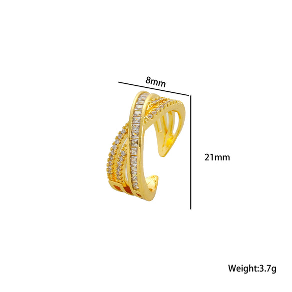 Women's Light Luxury High Grade Zircon Ring With Geometric Design Copper Vacuum Electroplating Of Titanium Steel In Furnace