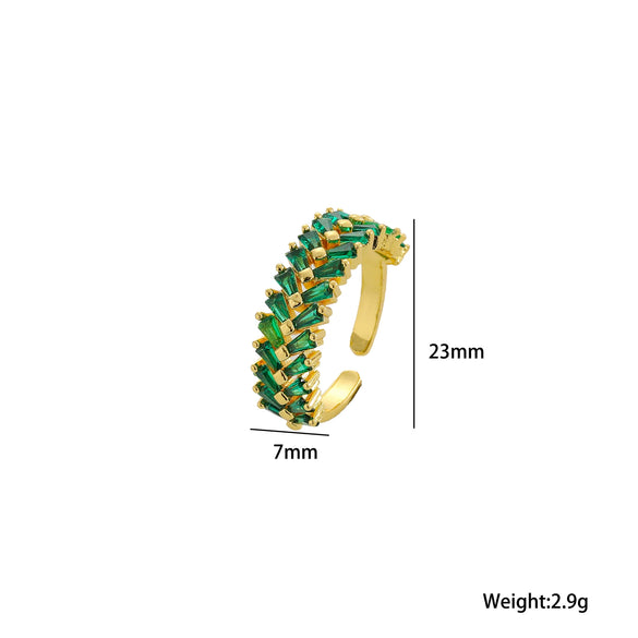 Women's Light Luxury High Grade Zircon Ring With Geometric Design Copper Vacuum Electroplating Of Titanium Steel In Furnace