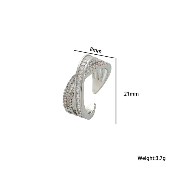 Women's Light Luxury High Grade Zircon Ring With Geometric Design Copper Vacuum Electroplating Of Titanium Steel In Furnace