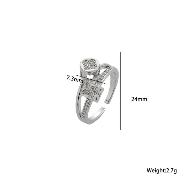 Women's Light Luxury High Grade Zircon Ring With Geometric Design Copper Vacuum Electroplating Of Titanium Steel In Furnace