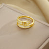 Women's Light Luxury High Grade Zircon Ring With Geometric Design Copper Vacuum Electroplating Of Titanium Steel In Furnace
