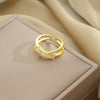 Women's Light Luxury High Grade Zircon Ring With Geometric Design Copper Vacuum Electroplating Of Titanium Steel In Furnace