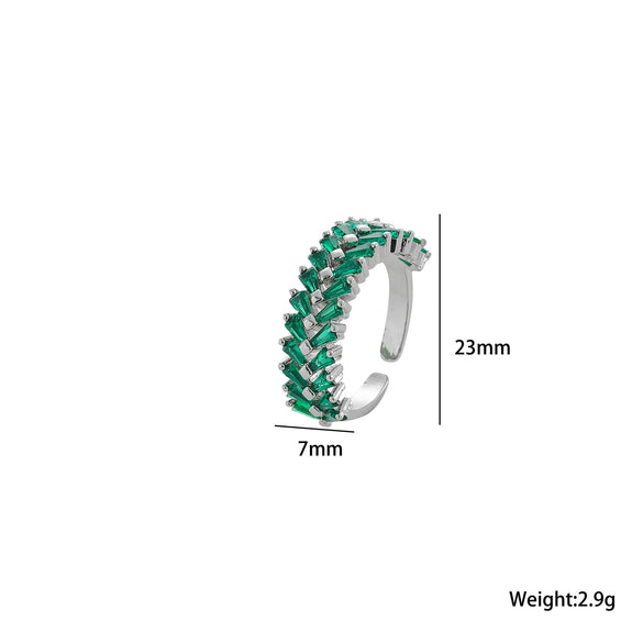Women's Light Luxury High Grade Zircon Ring With Geometric Design Copper Vacuum Electroplating Of Titanium Steel In Furnace