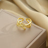 Women's Light Luxury High Grade Zircon Ring With Geometric Design Copper Vacuum Electroplating Of Titanium Steel In Furnace
