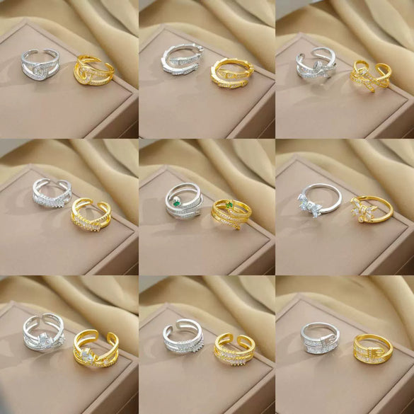Women's Light Luxury High Grade Zircon Ring With Geometric Design Copper Vacuum Electroplating Of Titanium Steel In Furnace
