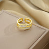 Women's Light Luxury High Grade Zircon Ring With Geometric Design Copper Vacuum Electroplating Of Titanium Steel In Furnace
