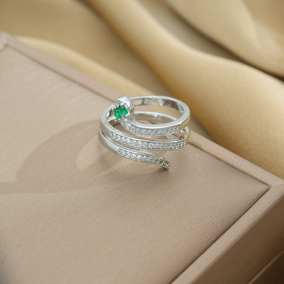 Women's Light Luxury High Grade Zircon Ring With Geometric Design Copper Vacuum Electroplating Of Titanium Steel In Furnace