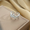 Women's Light Luxury High Grade Zircon Ring With Geometric Design Copper Vacuum Electroplating Of Titanium Steel In Furnace