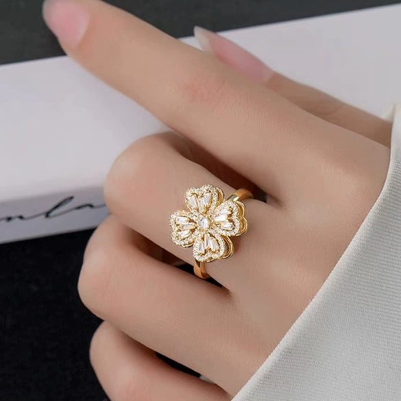 Women's Light Luxury High Grade Zircon Ring With Geometric Design Copper Vacuum Electroplating Of Titanium Steel In Furnace