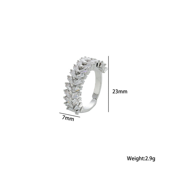 Women's Light Luxury High Grade Zircon Ring With Geometric Design Copper Vacuum Electroplating Of Titanium Steel In Furnace