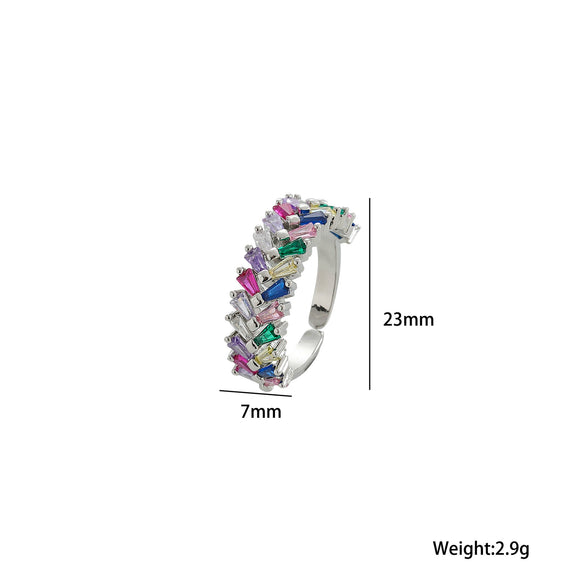 Women's Light Luxury High Grade Zircon Ring With Geometric Design Copper Vacuum Electroplating Of Titanium Steel In Furnace