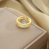 Women's Light Luxury High Grade Zircon Ring With Geometric Design Copper Vacuum Electroplating Of Titanium Steel In Furnace