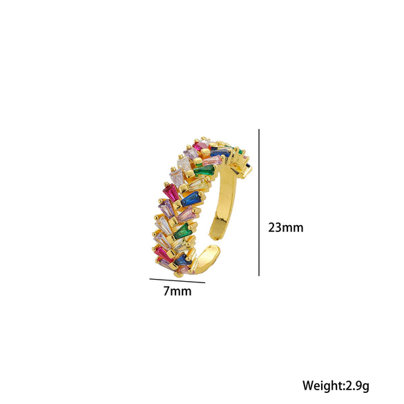 Women's Light Luxury High Grade Zircon Ring With Geometric Design Copper Vacuum Electroplating Of Titanium Steel In Furnace