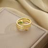 Women's Light Luxury High Grade Zircon Ring With Geometric Design Copper Vacuum Electroplating Of Titanium Steel In Furnace