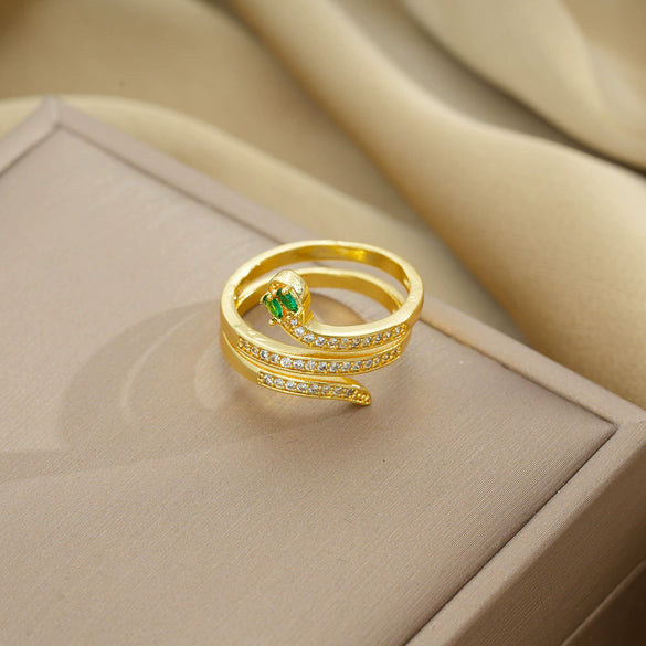 Women's Light Luxury High Grade Zircon Ring With Geometric Design Copper Vacuum Electroplating Of Titanium Steel In Furnace
