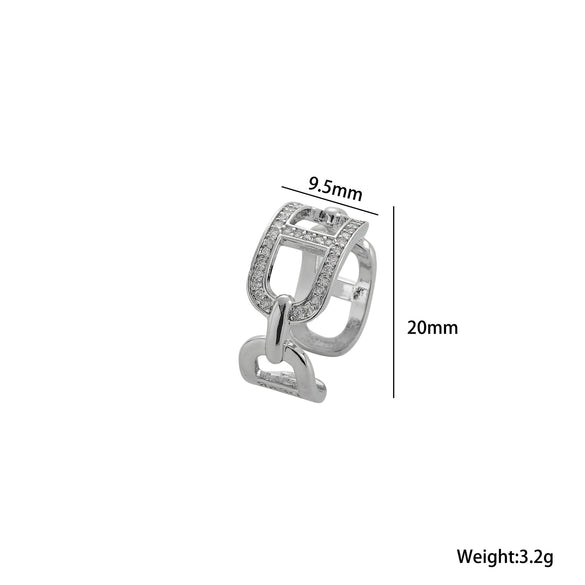 Women's Light Luxury High Grade Zircon Ring With Geometric Design Copper Vacuum Electroplating Of Titanium Steel In Furnace