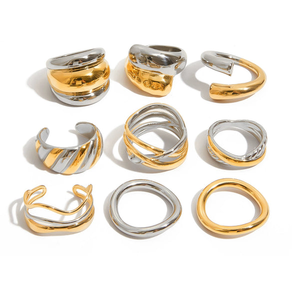 Women's Light Luxury Highend Colorblocking Stainless Steel Geometric Rings With Electroplating Jewelry
