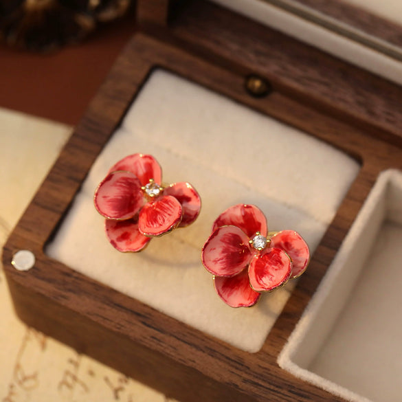 Women's Light Luxury Highend Elegant Copper Flower Electroplated Earrings