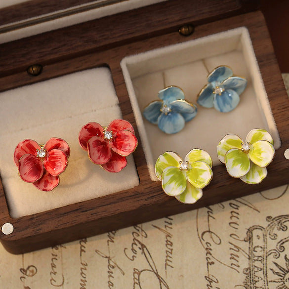 Women's Light Luxury Highend Elegant Copper Flower Electroplated Earrings