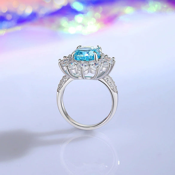Women's Light Luxury Highend Geometric S925 Sterling Silver Aquamarine Diamond Ring