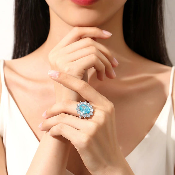 Women's Light Luxury Highend Geometric S925 Sterling Silver Aquamarine Diamond Ring