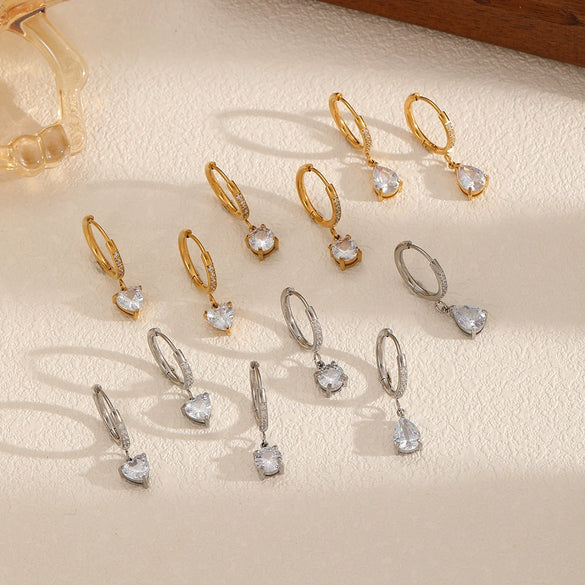 Women's Light Luxury Highend Geometric Zircon Stainless Steel Earrings 18K Goldplated